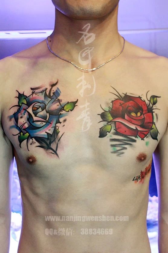 南京纹身名匠刺青近期作品胸口玫瑰花